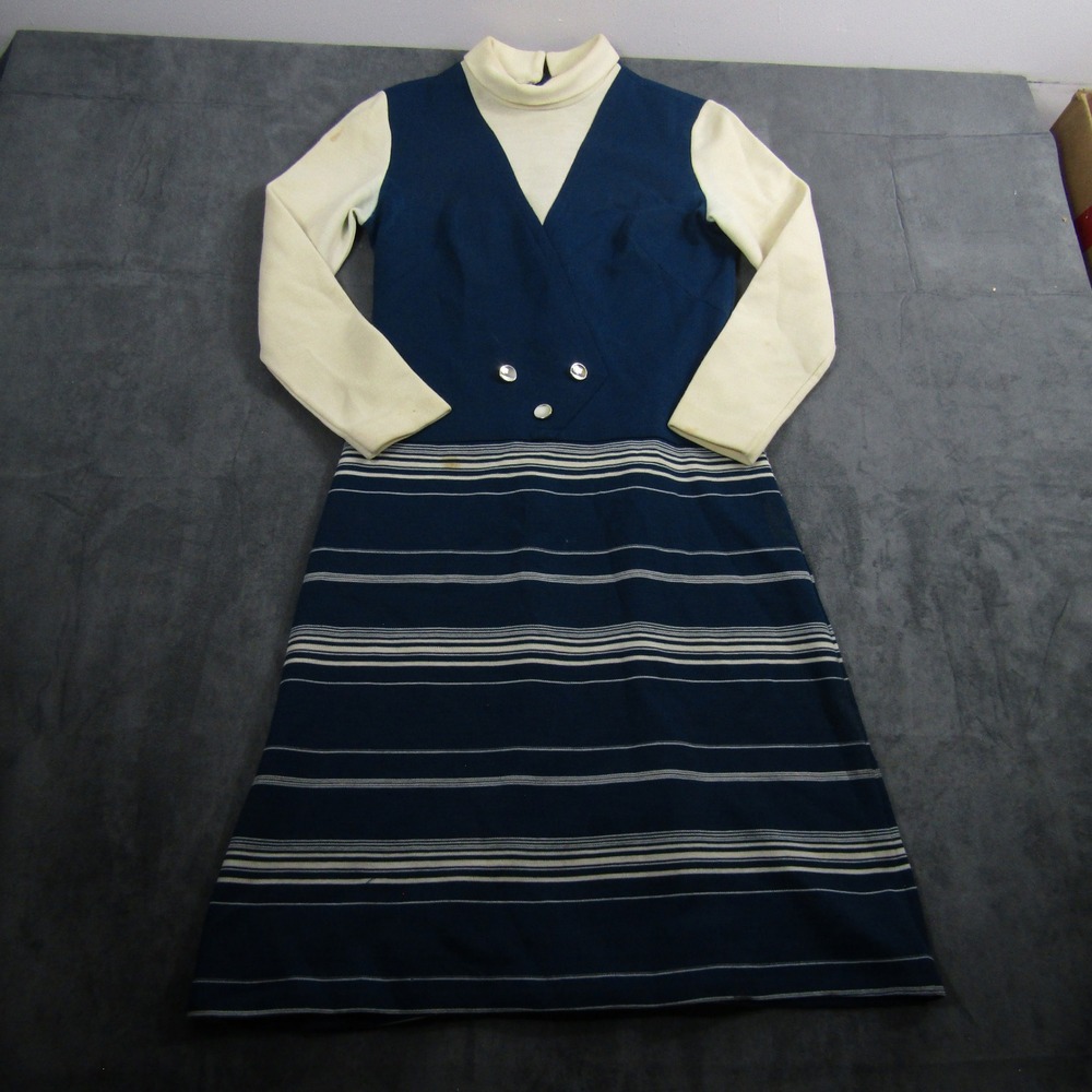 Bleeker Street Vintage Dress Women S Blue Cream Striped Mod Knit 00730